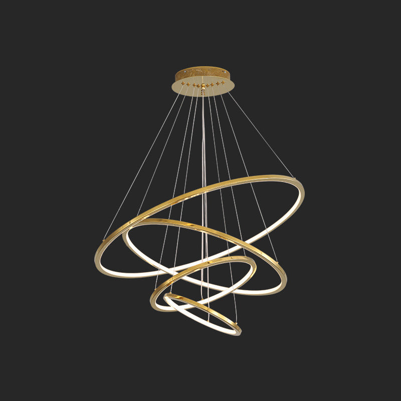 Contemporary Orbicular Chandelier Lamp Metallic Simplicity Hanging Lamp Kit for Living Room Gold 8"+16"+23.5"+31.5" Clearhalo 'Ceiling Lights' 'Chandeliers' 'Modern Chandeliers' 'Modern' Lighting' 2552706