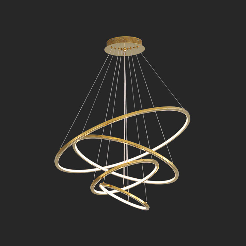 Contemporary Orbicular Chandelier Lamp Metallic Simplicity Hanging Lamp Kit for Living Room Gold 16"+23.5"+31.5"+39" Clearhalo 'Ceiling Lights' 'Chandeliers' 'Modern Chandeliers' 'Modern' Lighting' 2552721