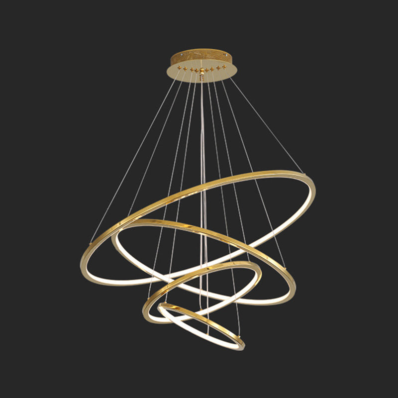 Contemporary Orbicular Chandelier Lamp Metallic Simplicity Hanging Lamp Kit for Living Room Gold 24"+31.5"+39"+47" Clearhalo 'Ceiling Lights' 'Chandeliers' 'Modern Chandeliers' 'Modern' Lighting' 2552722