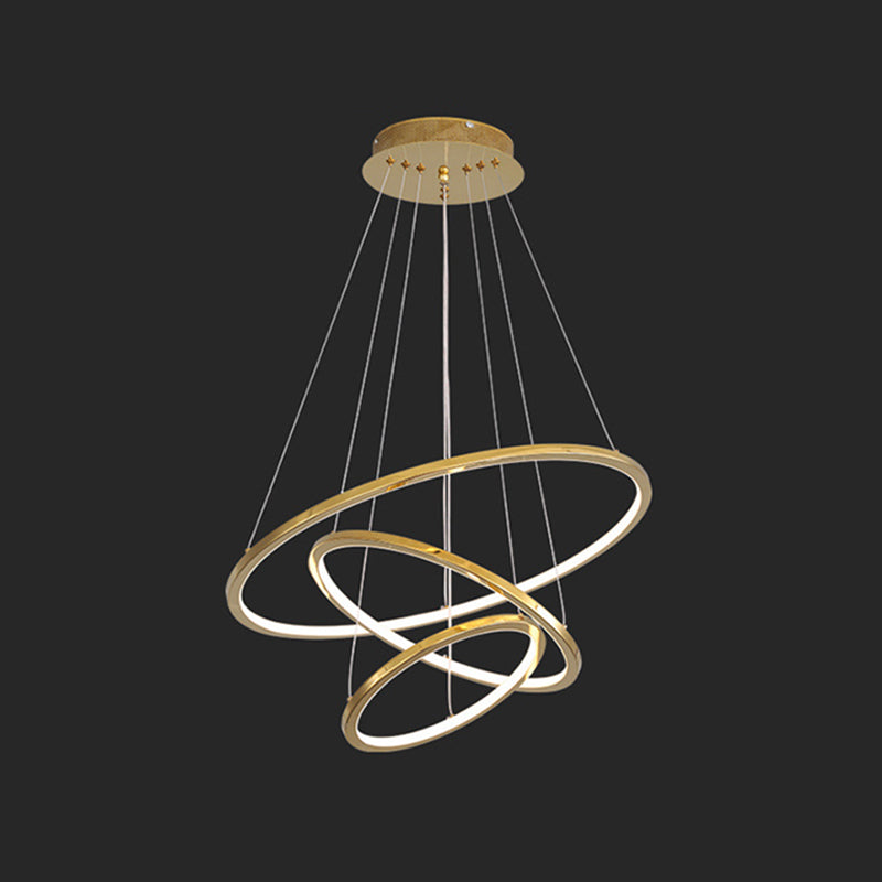 Contemporary Orbicular Chandelier Lamp Metallic Simplicity Hanging Lamp Kit for Living Room Gold 23.5"+31.5"+39" Clearhalo 'Ceiling Lights' 'Chandeliers' 'Modern Chandeliers' 'Modern' Lighting' 2552724