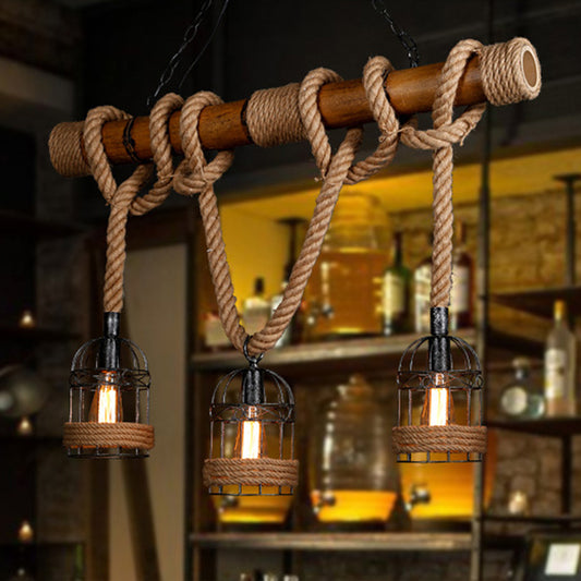 Linear Bamboo Island Lighting Rustic Style Bar Chandelier Light Fixture in Beige Clearhalo 'Ceiling Lights' 'Island Lights' Lighting' 2552762