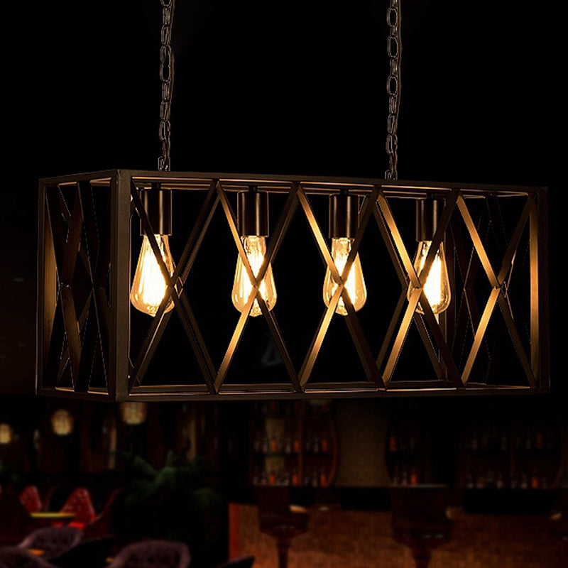 Black Cage Shape Island Pendant Light Industrial Metal Coffee Shop Chandelier Lamp Clearhalo 'Ceiling Lights' 'Island Lights' Lighting' 2552767