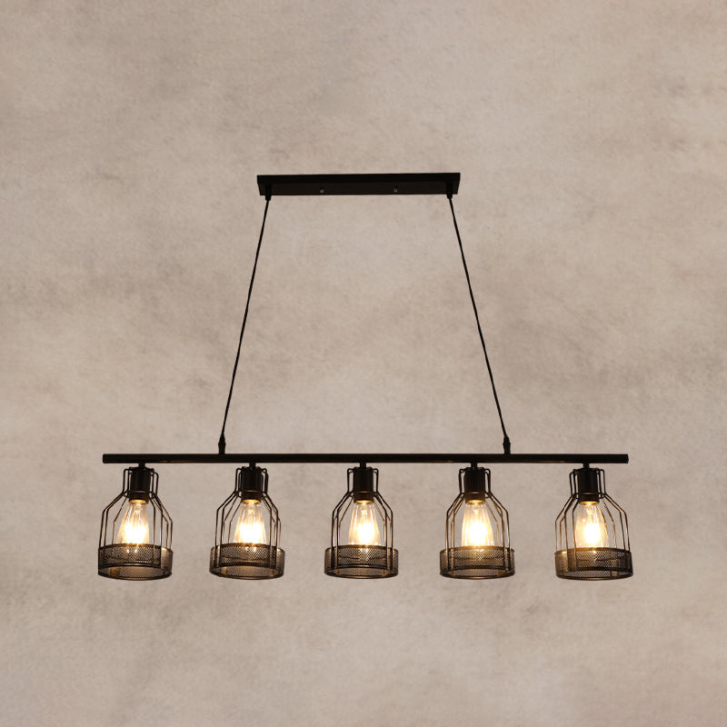 Black Bird Cage Island Lighting Industrial Metal Bar Chandelier Lighting Fixture 5 Black Clearhalo 'Ceiling Lights' 'Island Lights' Lighting' 2552775