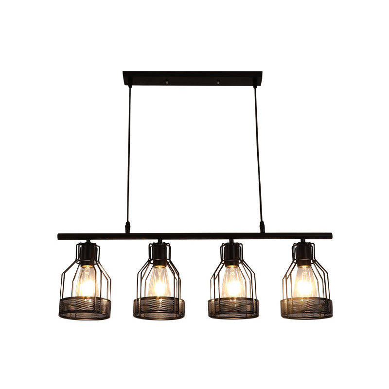 Black Bird Cage Island Lighting Industrial Metal Bar Chandelier Lighting Fixture Clearhalo 'Ceiling Lights' 'Island Lights' Lighting' 2552780