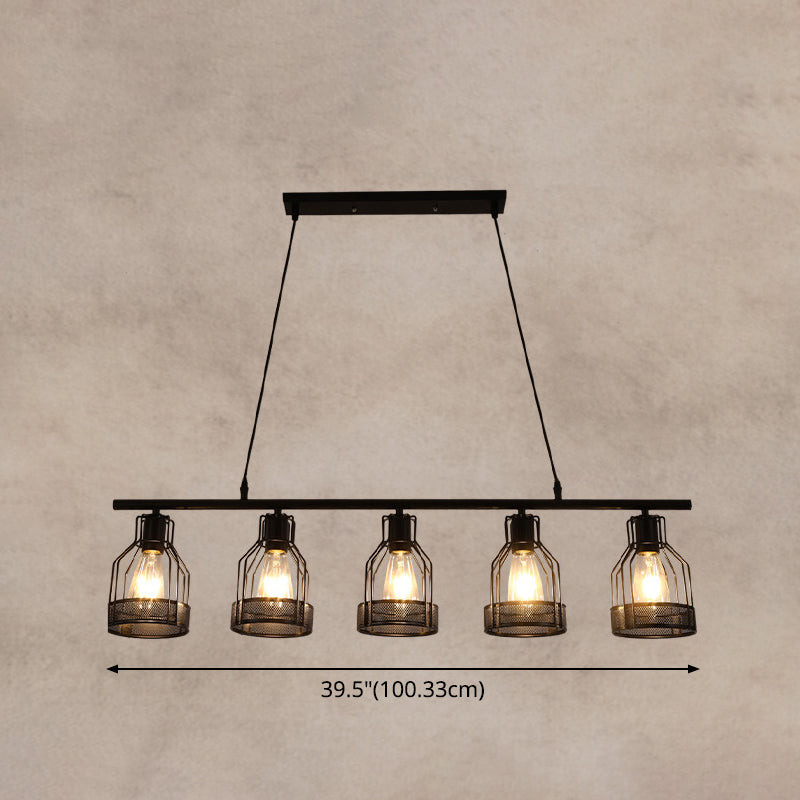 Black Bird Cage Island Lighting Industrial Metal Bar Chandelier Lighting Fixture Clearhalo 'Ceiling Lights' 'Island Lights' Lighting' 2552782