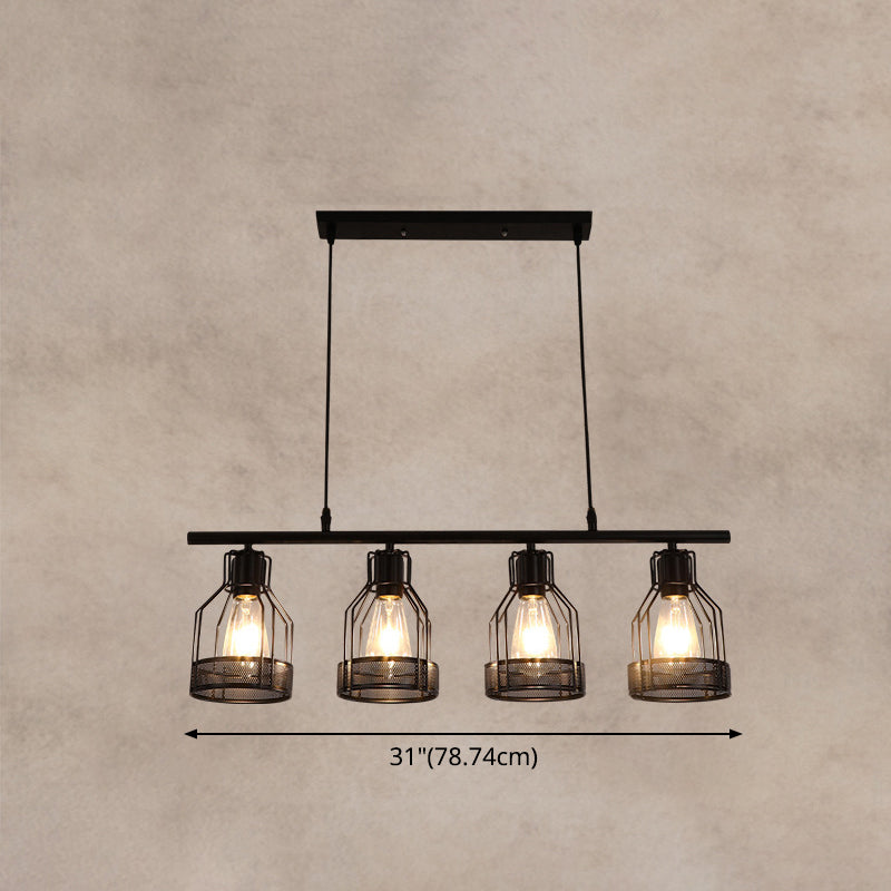 Black Bird Cage Island Lighting Industrial Metal Bar Chandelier Lighting Fixture Clearhalo 'Ceiling Lights' 'Island Lights' Lighting' 2552783