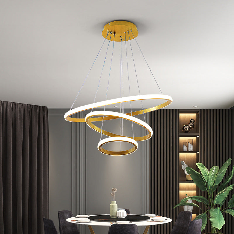 3 Rings Ceiling Pendant Light Simplicity Style Metal LED Bedroom Suspended Lighting Fixture Clearhalo 'Ceiling Lights' 'Chandeliers' 'Modern Chandeliers' 'Modern' Lighting' 2552794