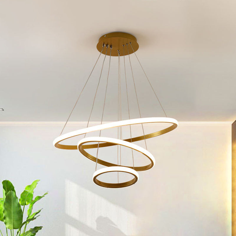 3 Rings Ceiling Pendant Light Simplicity Style Metal LED Bedroom Suspended Lighting Fixture Gold Clearhalo 'Ceiling Lights' 'Chandeliers' 'Modern Chandeliers' 'Modern' Lighting' 2552795