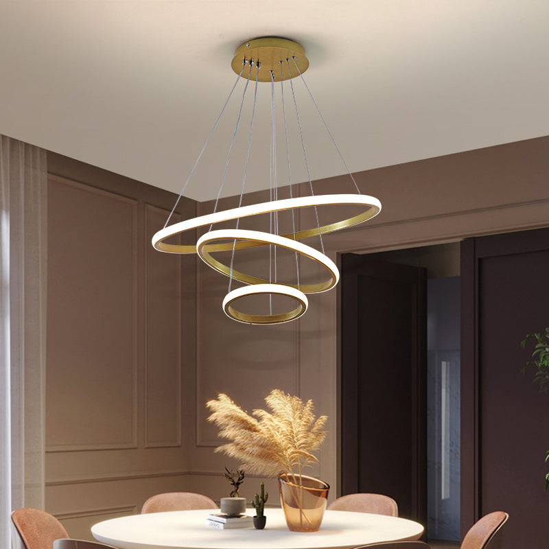 3 Rings Ceiling Pendant Light Simplicity Style Metal LED Bedroom Suspended Lighting Fixture Clearhalo 'Ceiling Lights' 'Chandeliers' 'Modern Chandeliers' 'Modern' Lighting' 2552798