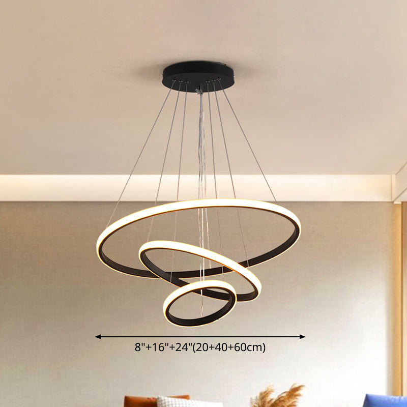 3 Rings Ceiling Pendant Light Simplicity Style Metal LED Bedroom Suspended Lighting Fixture Clearhalo 'Ceiling Lights' 'Chandeliers' 'Modern Chandeliers' 'Modern' Lighting' 2552801