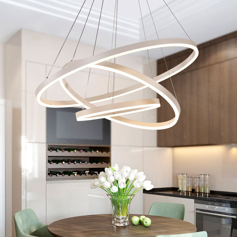 Orbicular Shape Ceiling Pendant Light Contemporary Metal LED White Chandelier Lamp White Remote Control Stepless Dimming 16"+24"+31.5" Clearhalo 'Ceiling Lights' 'Chandeliers' 'Modern Chandeliers' 'Modern' Lighting' 2552808
