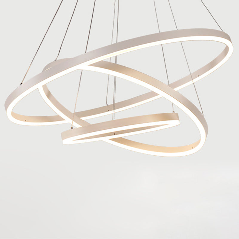 Orbicular Shape Ceiling Pendant Light Contemporary Metal LED White Chandelier Lamp White 16"+24"+31.5" Clearhalo 'Ceiling Lights' 'Chandeliers' 'Modern Chandeliers' 'Modern' Lighting' 2552809