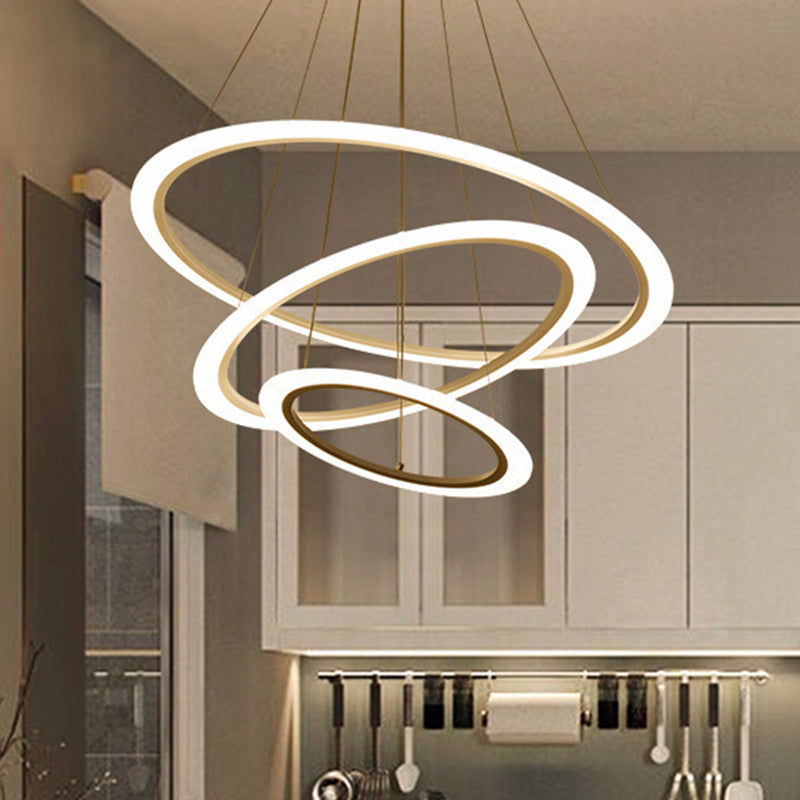 Simplicity Multi-Layer Hanging Chandelier Metal LED Living Room Suspension Light in White Clearhalo 'Ceiling Lights' 'Chandeliers' 'Modern Chandeliers' 'Modern' Lighting' 2552815