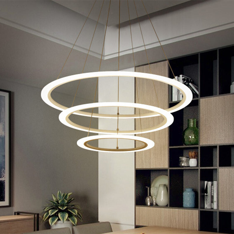 Simplicity Multi-Layer Hanging Chandelier Metal LED Living Room Suspension Light in White Clearhalo 'Ceiling Lights' 'Chandeliers' 'Modern Chandeliers' 'Modern' Lighting' 2552820