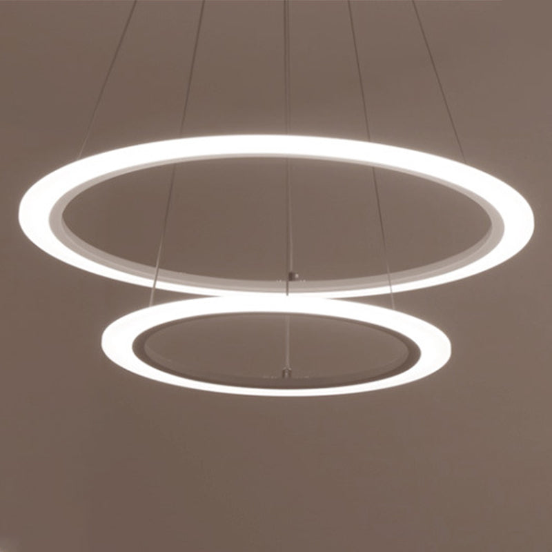 Simplicity Multi-Layer Hanging Chandelier Metal LED Living Room Suspension Light in White Clearhalo 'Ceiling Lights' 'Chandeliers' 'Modern Chandeliers' 'Modern' Lighting' 2552821