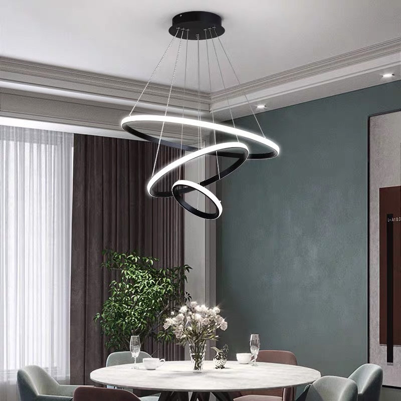 LED Parlour Pendant Lighting Fixture Modern Black Suspension Light with Circle Metal Shade Black Clearhalo 'Ceiling Lights' 'Chandeliers' 'Modern Chandeliers' 'Modern' Lighting' 2552822