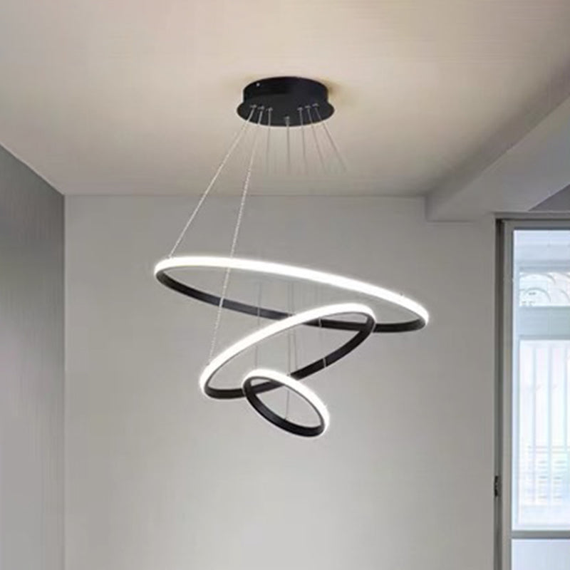 LED Parlour Pendant Lighting Fixture Modern Black Suspension Light with Circle Metal Shade Clearhalo 'Ceiling Lights' 'Chandeliers' 'Modern Chandeliers' 'Modern' Lighting' 2552824