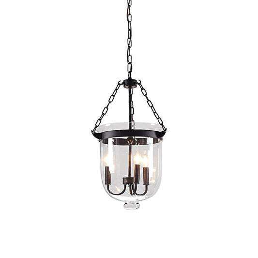 Black Bucket Chandelier Light Fixture Industrial Style Glass Dining Room Pendant Lighting Black 12" Clearhalo 'Ceiling Lights' 'Chandeliers' 'Glass shade' 'Glass' 'Industrial Chandeliers' 'Industrial' 'Middle Century Chandeliers' 'Pendant Lights' 'Tiffany' Lighting' 2552867