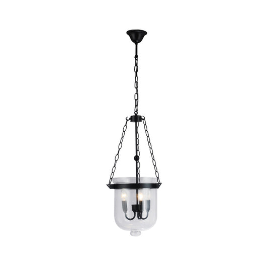 Black Bucket Chandelier Light Fixture Industrial Style Glass Dining Room Pendant Lighting Black 10" Clearhalo 'Ceiling Lights' 'Chandeliers' 'Glass shade' 'Glass' 'Industrial Chandeliers' 'Industrial' 'Middle Century Chandeliers' 'Pendant Lights' 'Tiffany' Lighting' 2552870