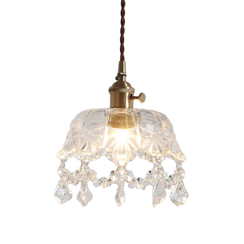 Bowl Pendant Ceiling Light Modern Style Crystal Aisle Ceiling Suspension Lamp in Gold Gold Clearhalo 'Ceiling Lights' 'Glass shade' 'Glass' 'Modern Pendants' 'Modern' 'Pendant Lights' 'Pendants' Lighting' 2552880
