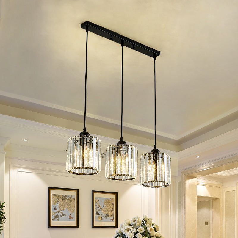 Modern Pendant Lighting Fixture Black Cylindrical Suspension Light with Crystal Shade Clearhalo 'Art Deco Pendants' 'Cast Iron' 'Ceiling Lights' 'Ceramic' 'Crystal' 'Industrial Pendants' 'Industrial' 'Metal' 'Middle Century Pendants' 'Modern Pendants' 'Modern' 'Pendant Lights' 'Pendants' 'Tiffany' Lighting' 2552886