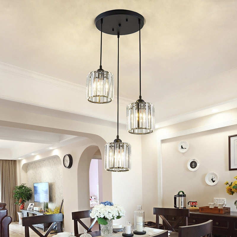 Modern Pendant Lighting Fixture Black Cylindrical Suspension Light with Crystal Shade Clearhalo 'Art Deco Pendants' 'Cast Iron' 'Ceiling Lights' 'Ceramic' 'Crystal' 'Industrial Pendants' 'Industrial' 'Metal' 'Middle Century Pendants' 'Modern Pendants' 'Modern' 'Pendant Lights' 'Pendants' 'Tiffany' Lighting' 2552889