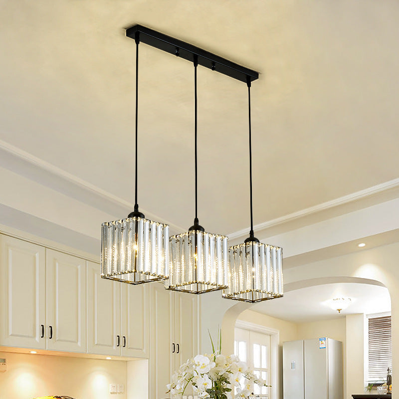 Modern Pendant Lighting Fixture Black Cylindrical Suspension Light with Crystal Shade Clearhalo 'Art Deco Pendants' 'Cast Iron' 'Ceiling Lights' 'Ceramic' 'Crystal' 'Industrial Pendants' 'Industrial' 'Metal' 'Middle Century Pendants' 'Modern Pendants' 'Modern' 'Pendant Lights' 'Pendants' 'Tiffany' Lighting' 2552891