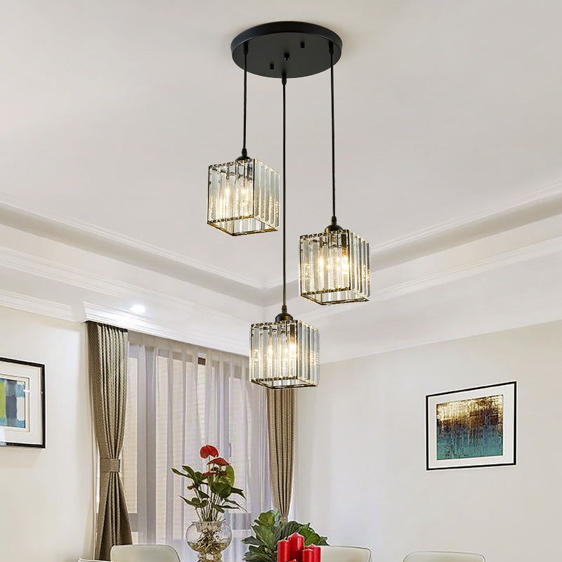 Modern Pendant Lighting Fixture Black Cylindrical Suspension Light with Crystal Shade Clearhalo 'Art Deco Pendants' 'Cast Iron' 'Ceiling Lights' 'Ceramic' 'Crystal' 'Industrial Pendants' 'Industrial' 'Metal' 'Middle Century Pendants' 'Modern Pendants' 'Modern' 'Pendant Lights' 'Pendants' 'Tiffany' Lighting' 2552893