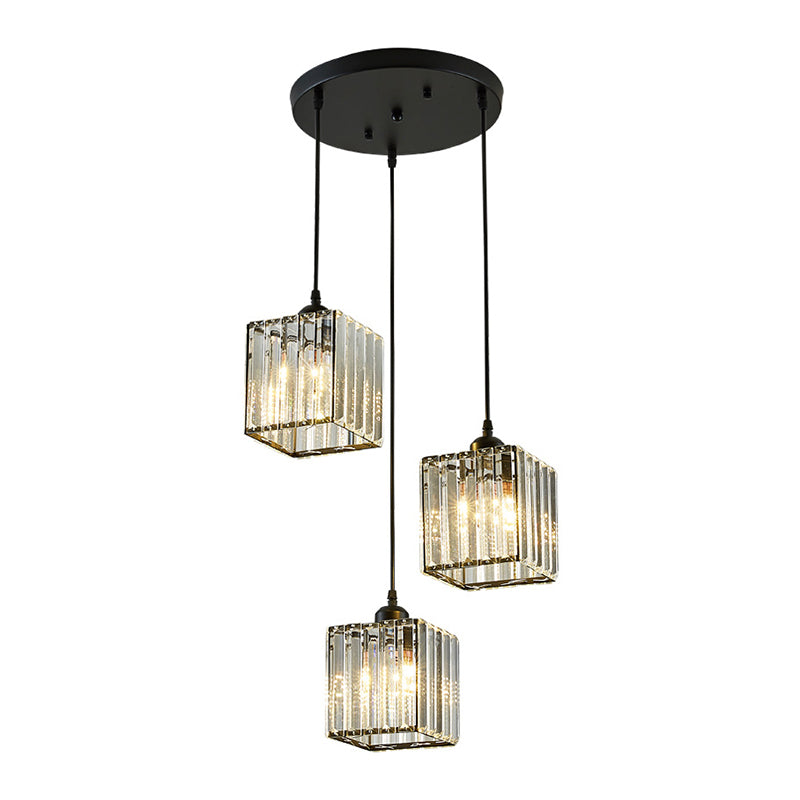 Modern Pendant Lighting Fixture Black Cylindrical Suspension Light with Crystal Shade Clearhalo 'Art Deco Pendants' 'Cast Iron' 'Ceiling Lights' 'Ceramic' 'Crystal' 'Industrial Pendants' 'Industrial' 'Metal' 'Middle Century Pendants' 'Modern Pendants' 'Modern' 'Pendant Lights' 'Pendants' 'Tiffany' Lighting' 2552894