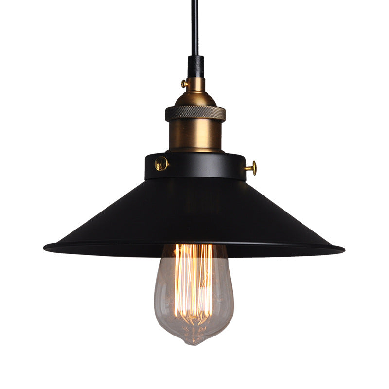 Metal Cone Shaped Hanging Lamp Industrial Style Warehouse Pendant Lighting in Black Clearhalo 'Art Deco Pendants' 'Black' 'Cast Iron' 'Ceiling Lights' 'Ceramic' 'Crystal' 'Industrial Pendants' 'Industrial' 'Metal' 'Middle Century Pendants' 'Pendant Lights' 'Pendants' 'Rustic Pendants' 'Tiffany' Lighting' 2552896