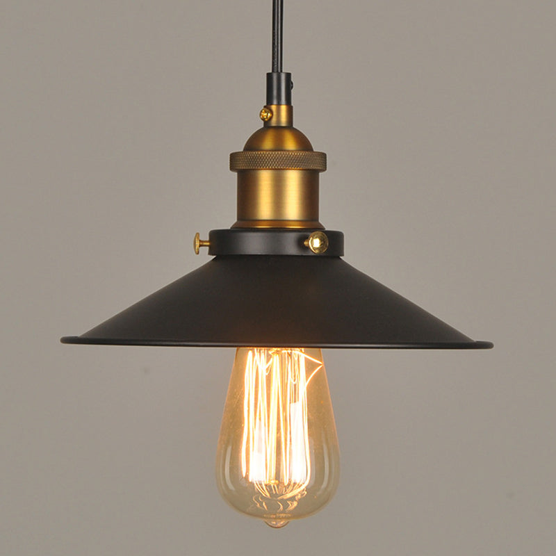Metal Cone Shaped Hanging Lamp Industrial Style Warehouse Pendant Lighting in Black Black 8.5" Clearhalo 'Art Deco Pendants' 'Black' 'Cast Iron' 'Ceiling Lights' 'Ceramic' 'Crystal' 'Industrial Pendants' 'Industrial' 'Metal' 'Middle Century Pendants' 'Pendant Lights' 'Pendants' 'Rustic Pendants' 'Tiffany' Lighting' 2552897