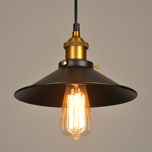 Metal Cone Shaped Hanging Lamp Industrial Style Warehouse Pendant Lighting in Black Black Clearhalo 'Art Deco Pendants' 'Black' 'Cast Iron' 'Ceiling Lights' 'Ceramic' 'Crystal' 'Industrial Pendants' 'Industrial' 'Metal' 'Middle Century Pendants' 'Pendant Lights' 'Pendants' 'Rustic Pendants' 'Tiffany' Lighting' 2552898