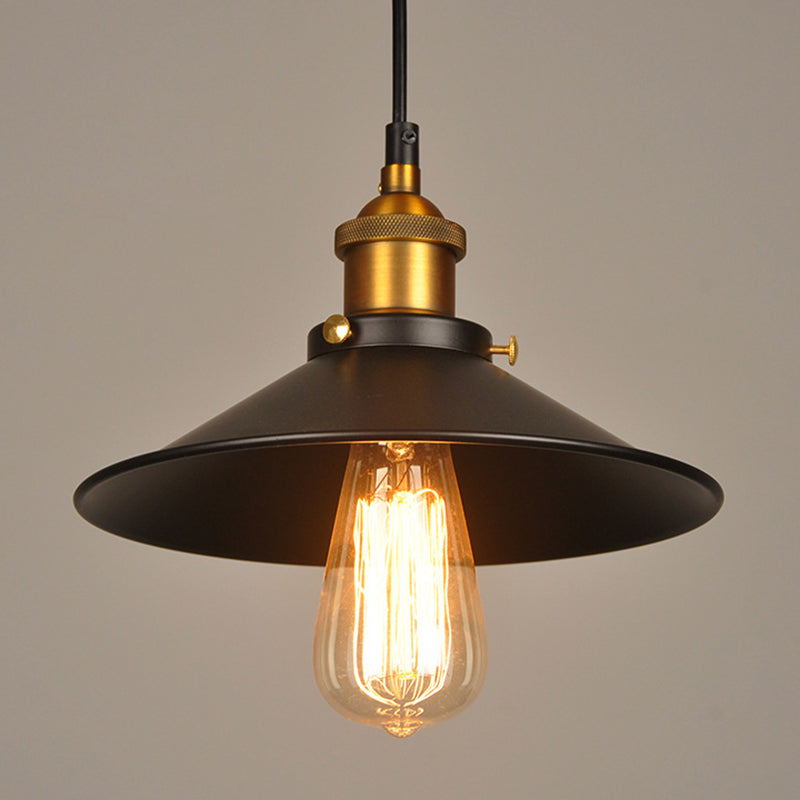 Metal Cone Shaped Hanging Lamp Industrial Style Warehouse Pendant Lighting in Black Clearhalo 'Art Deco Pendants' 'Black' 'Cast Iron' 'Ceiling Lights' 'Ceramic' 'Crystal' 'Industrial Pendants' 'Industrial' 'Metal' 'Middle Century Pendants' 'Pendant Lights' 'Pendants' 'Rustic Pendants' 'Tiffany' Lighting' 2552899
