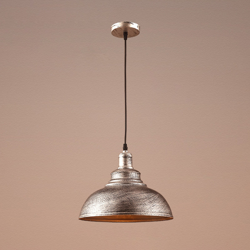 Vintage Bowl Pendant Lighting Fixture Metal Hanging Ceiling Light with Painted Shade Silver Clearhalo 'Art Deco Pendants' 'Black' 'Cast Iron' 'Ceiling Lights' 'Ceramic' 'Crystal' 'Industrial Pendants' 'Industrial' 'Metal' 'Middle Century Pendants' 'Pendant Lights' 'Pendants' 'Rustic Pendants' 'Tiffany' Lighting' 2552930