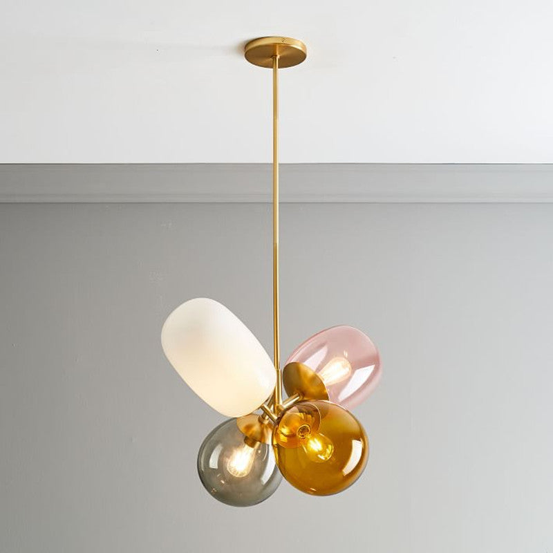 Multi-Color 4 Light Hanging Chandelier Modern Designer Glass Multiple Elliptical Pendant Lighting Gold Clearhalo 'Ceiling Lights' 'Chandeliers' 'Glass shade' 'Glass' 'Modern Chandeliers' 'Modern' 'Pendant Lights' Lighting' 2553002
