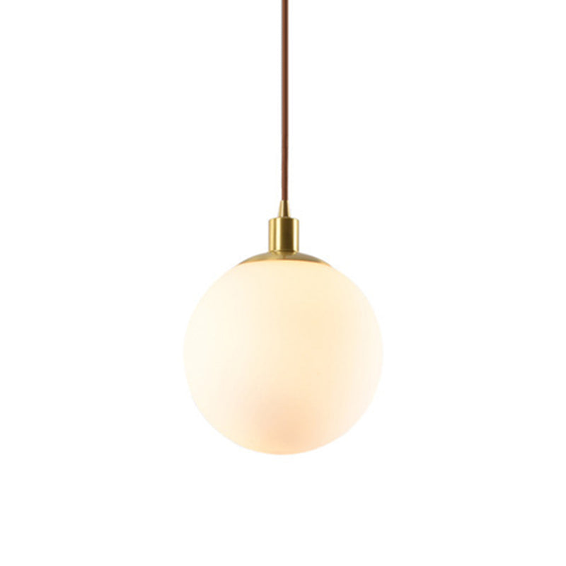 Gold 1 Light Pendant Lighting Fixtures Contemporary Glass Spherical Hanging Lights for Bedroom White 12" Clearhalo 'Ceiling Lights' 'Glass shade' 'Glass' 'Modern Pendants' 'Modern' 'Pendant Lights' 'Pendants' Lighting' 2553008