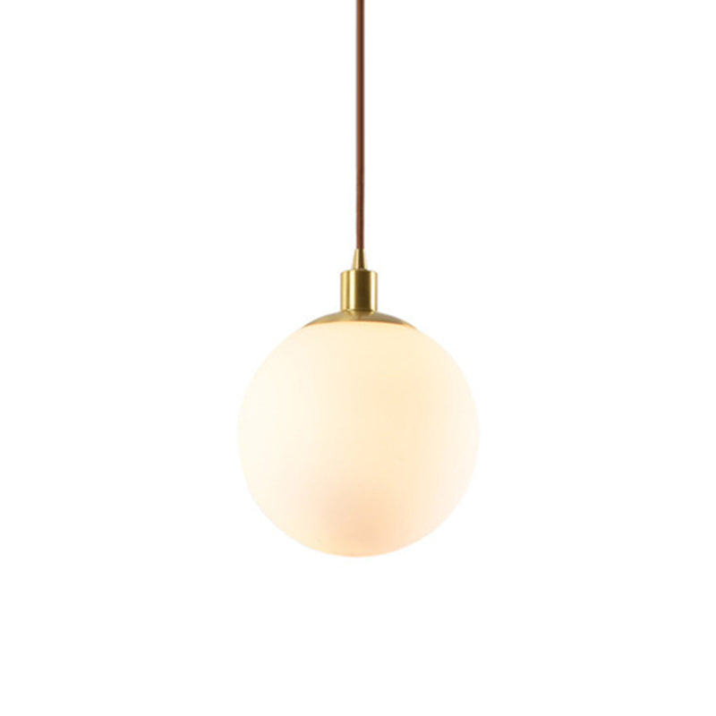 Gold 1 Light Pendant Lighting Fixtures Contemporary Glass Spherical Hanging Lights for Bedroom White 10" Clearhalo 'Ceiling Lights' 'Glass shade' 'Glass' 'Modern Pendants' 'Modern' 'Pendant Lights' 'Pendants' Lighting' 2553009