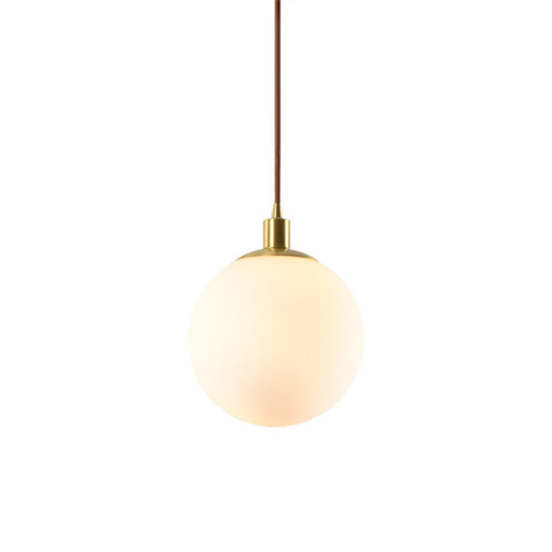 Gold 1 Light Pendant Lighting Fixtures Contemporary Glass Spherical Hanging Lights for Bedroom White 8" Clearhalo 'Ceiling Lights' 'Glass shade' 'Glass' 'Modern Pendants' 'Modern' 'Pendant Lights' 'Pendants' Lighting' 2553011
