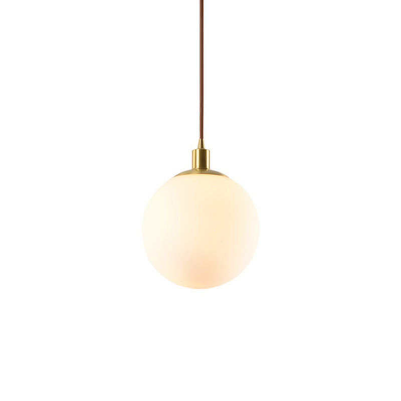 Gold 1 Light Pendant Lighting Fixtures Contemporary Glass Spherical Hanging Lights for Bedroom White 6" Clearhalo 'Ceiling Lights' 'Glass shade' 'Glass' 'Modern Pendants' 'Modern' 'Pendant Lights' 'Pendants' Lighting' 2553013