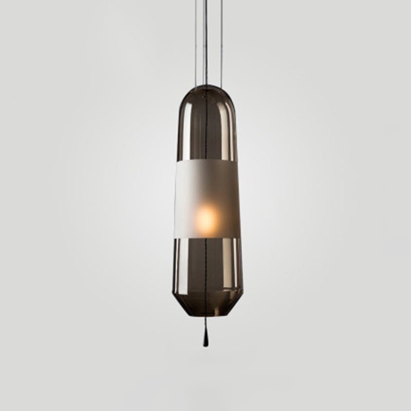 1 Light Pendant Lighting Fixtures Modern Cylindrical Glass Hanging Lights for Bedroom Smoke Gray Clearhalo 'Ceiling Lights' 'Glass shade' 'Glass' 'Modern Pendants' 'Modern' 'Pendant Lights' 'Pendants' Lighting' 2553071