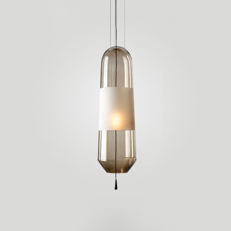 1 Light Pendant Lighting Fixtures Modern Cylindrical Glass Hanging Lights for Bedroom Amber Clearhalo 'Ceiling Lights' 'Glass shade' 'Glass' 'Modern Pendants' 'Modern' 'Pendant Lights' 'Pendants' Lighting' 2553074