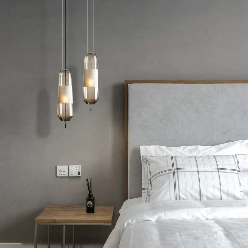 1 Light Pendant Lighting Fixtures Modern Cylindrical Glass Hanging Lights for Bedroom Clearhalo 'Ceiling Lights' 'Glass shade' 'Glass' 'Modern Pendants' 'Modern' 'Pendant Lights' 'Pendants' Lighting' 2553076