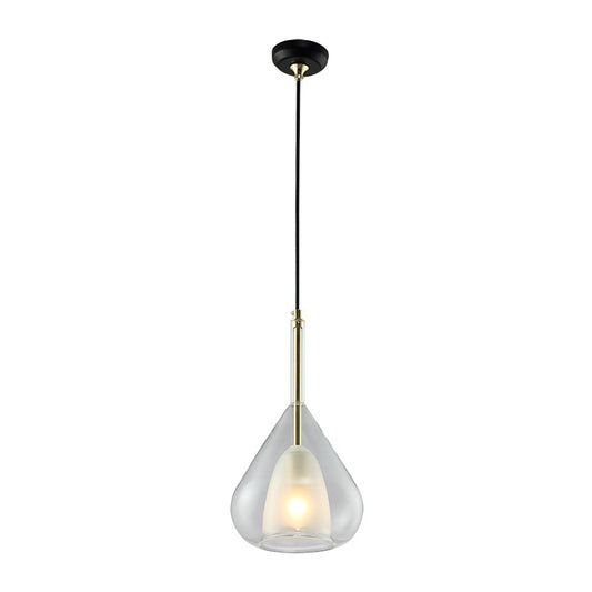 1 Light Hanging Pendant Lights Modern Double Glass Teardrop Pendant Lighting for Living Room Gold Clearhalo 'Ceiling Lights' 'Glass shade' 'Glass' 'Modern Pendants' 'Modern' 'Pendant Lights' 'Pendants' Lighting' 2553142