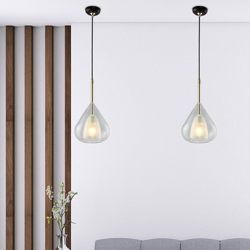 1 Light Hanging Pendant Lights Modern Double Glass Teardrop Pendant Lighting for Living Room Clearhalo 'Ceiling Lights' 'Glass shade' 'Glass' 'Modern Pendants' 'Modern' 'Pendant Lights' 'Pendants' Lighting' 2553143