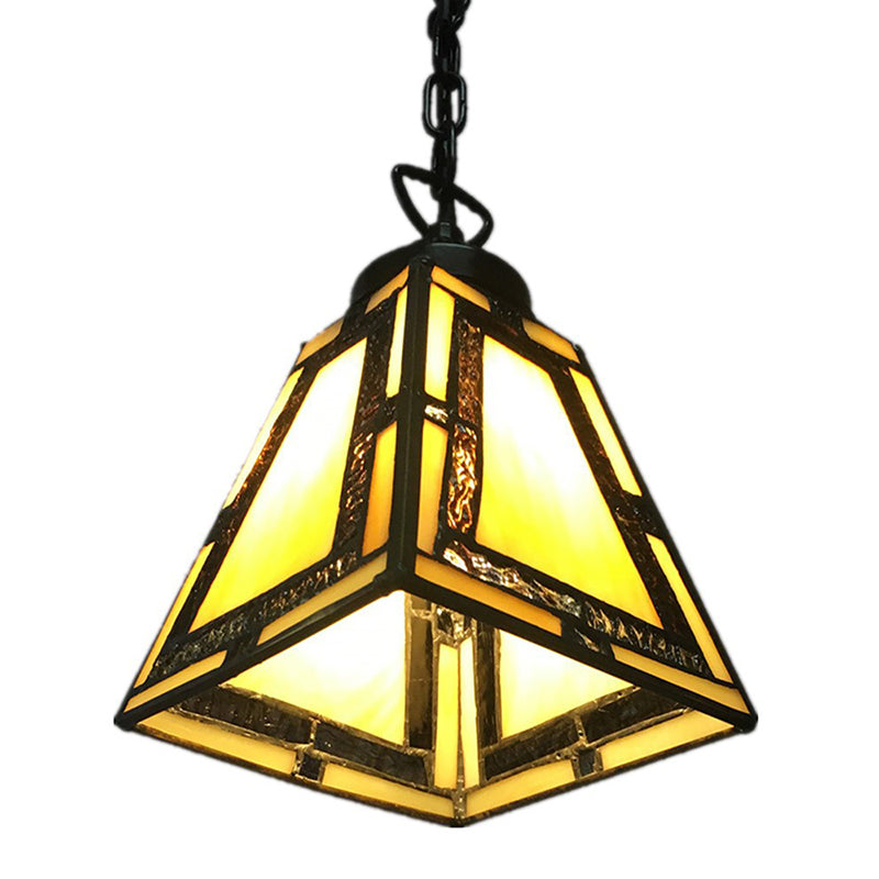 Mission Style Geometric Pendant Lights 1 Light Stained Glass Bedroom Hanging Pendant Lights in Yellow Yellow Yellow Clearhalo 'Ceiling Lights' 'Chandeliers' 'Glass shade' 'Glass' 'Industrial' 'Middle Century Pendants' 'Pendant Lights' 'Pendants' 'Tiffany close to ceiling' 'Tiffany Pendants' 'Tiffany' Lighting' 2553148