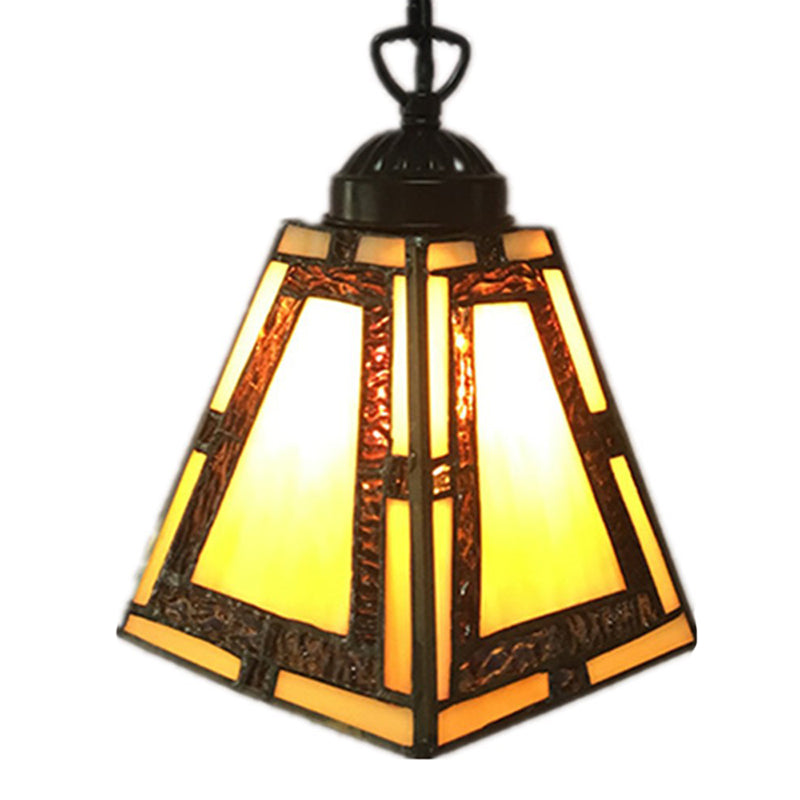 Mission Style Geometric Pendant Lights 1 Light Stained Glass Bedroom Hanging Pendant Lights in Yellow Clearhalo 'Ceiling Lights' 'Chandeliers' 'Glass shade' 'Glass' 'Industrial' 'Middle Century Pendants' 'Pendant Lights' 'Pendants' 'Tiffany close to ceiling' 'Tiffany Pendants' 'Tiffany' Lighting' 2553151