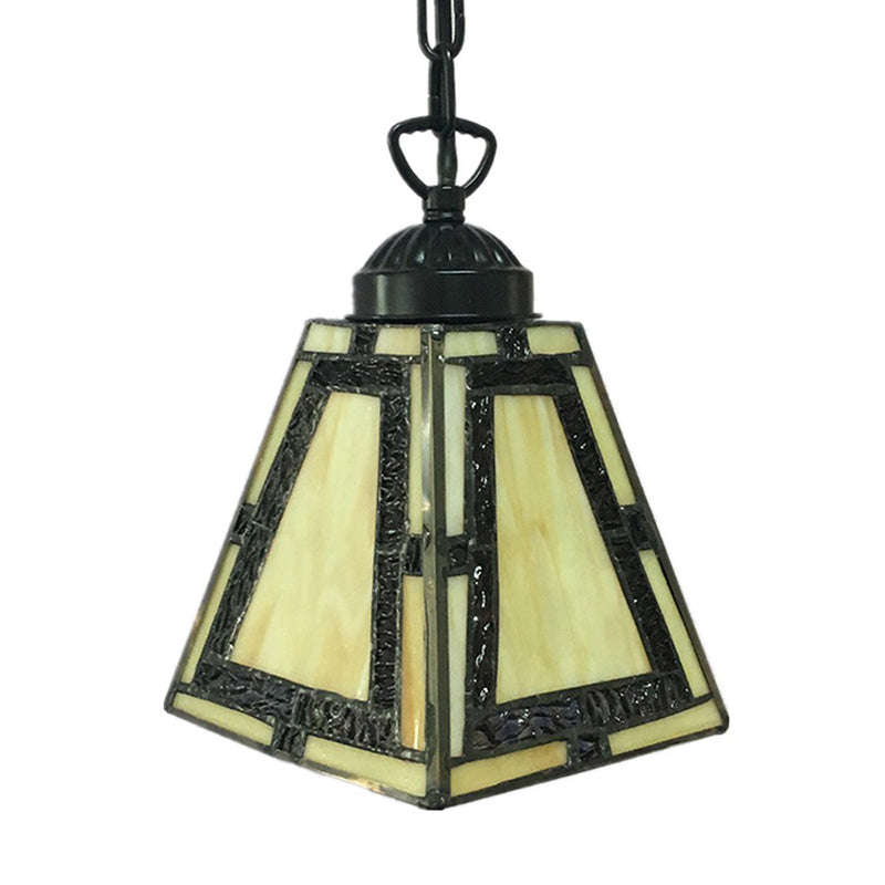 Mission Style Geometric Pendant Lights 1 Light Stained Glass Bedroom Hanging Pendant Lights in Yellow Clearhalo 'Ceiling Lights' 'Chandeliers' 'Glass shade' 'Glass' 'Industrial' 'Middle Century Pendants' 'Pendant Lights' 'Pendants' 'Tiffany close to ceiling' 'Tiffany Pendants' 'Tiffany' Lighting' 2553154