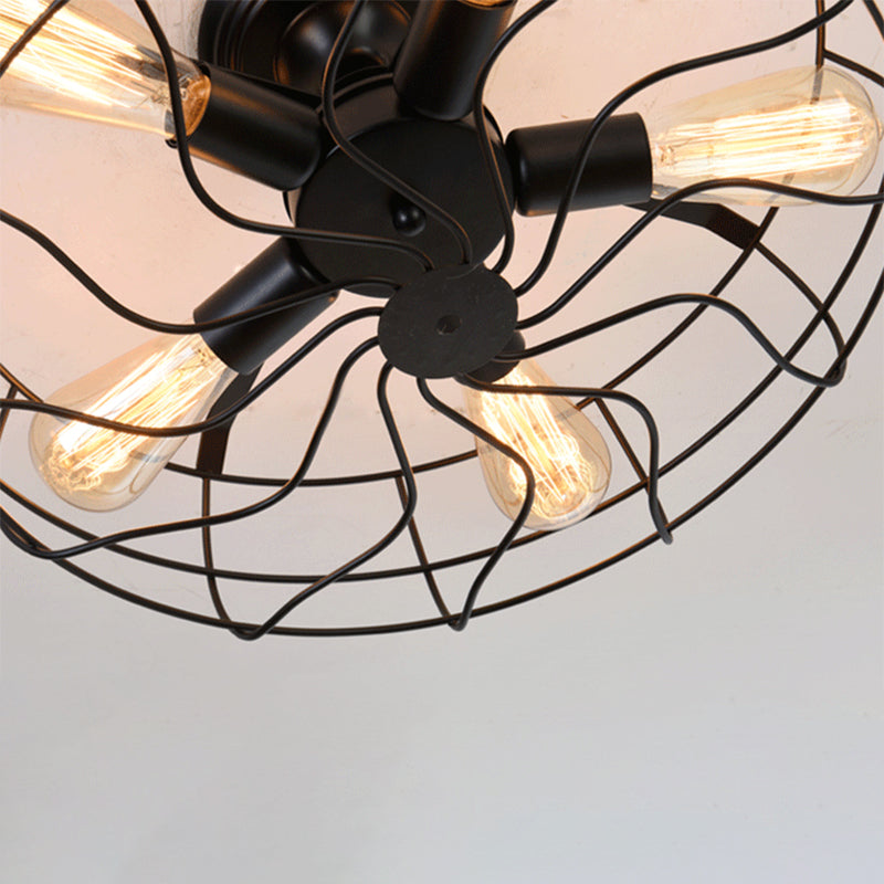 Metal Semi Flush Mount Chandelier Shabby Chic Black Cage Aisle Semi Mount Lighting Clearhalo 'Ceiling Lights' 'Close To Ceiling Lights' 'Close to ceiling' 'Semi-flushmount' Lighting' 2553187