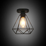 Metal Diamond Cage Semi Flush Mount Chandelier Loft Coffee Shop Semi Flush Pendant Light in Black Clearhalo 'Ceiling Lights' 'Close To Ceiling Lights' 'Close to ceiling' 'Semi-flushmount' Lighting' 2553193