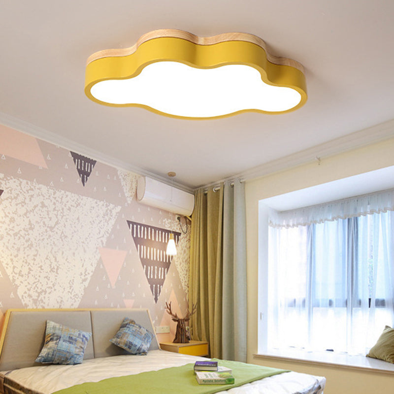 Acrylic Cloud Flush Ceiling Light Fixture Nordic LED Flush Mount Lighting with Metal Shade and Wood Canopy Yellow Clearhalo 'Ceiling Lights' 'Close To Ceiling Lights' 'Close to ceiling' 'Flush mount' Lighting' 2553205